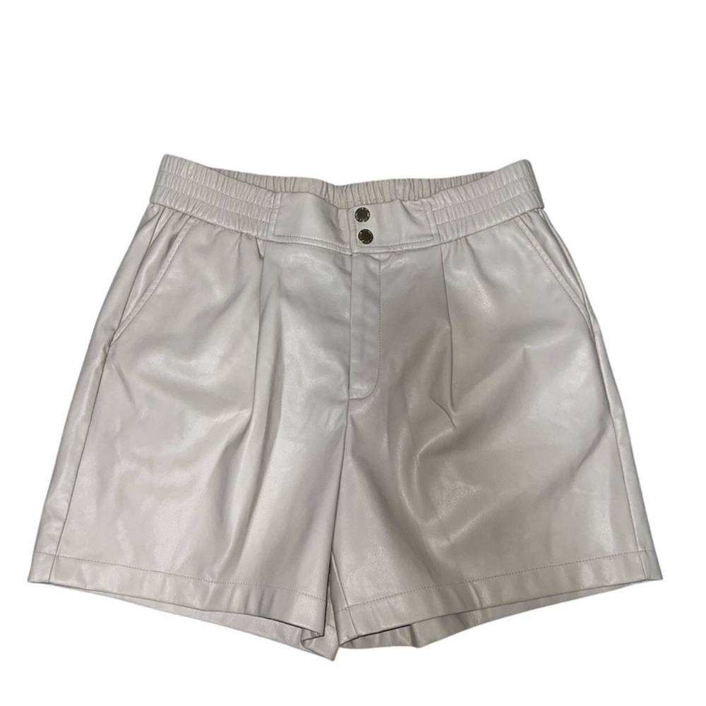 Karl Lagerfield faux leather pleated fabric lined high waisted shorts size 8 - Picture 3 of 6